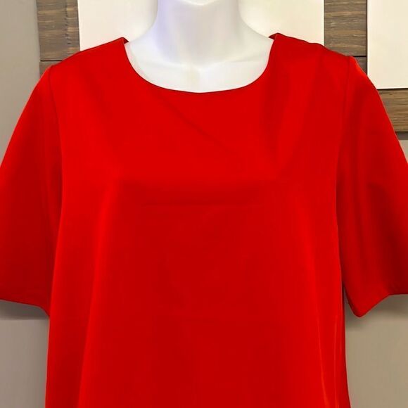 Flawless Red High Low Elbow Sleeve Pullover Blouse with a Curved Hemline- Med - Picture 2 of 10
